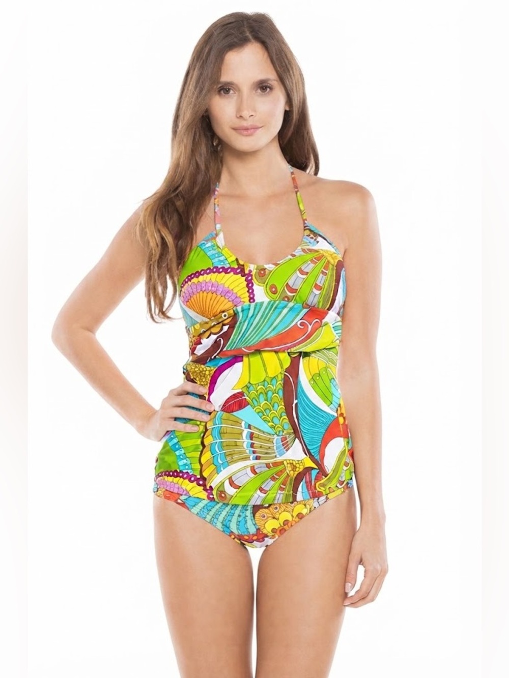 Trina Turk Santa Cruz Tankini Top & Surf Hipster Jeweled Bottom 2pc Set
